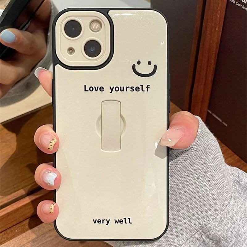 Cute Phone Cases: Cartoon Smile Words Ring Holder for iPhone 11-15 Pro Max - TSP318