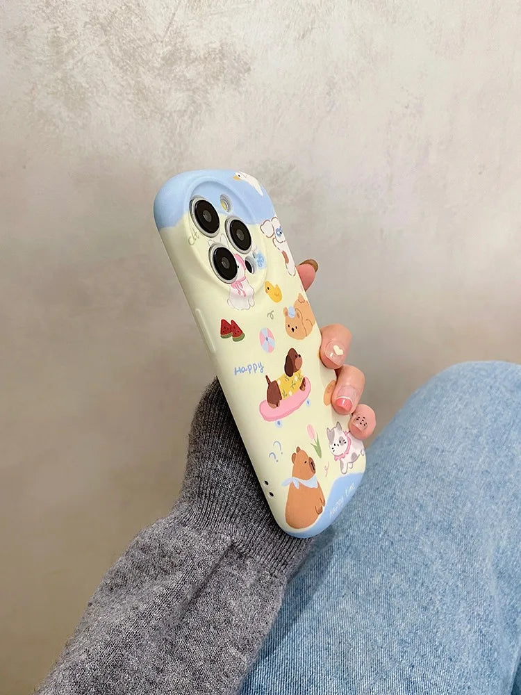 Cute Phone Cases: Cartoon Dog &amp; Cat Oval Silicone Case for iPhone 15 Pro Max, 14, 13, 11, 12 - TSP289