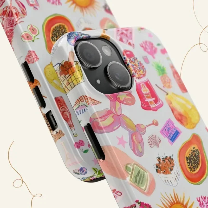 Cute Phone Cases For iPhone 16ProMax, 15, 14, 13, 12, 11 PRO, 11 Plus - Food Illustration Collage - Acrylic TPU Cover - IC1250