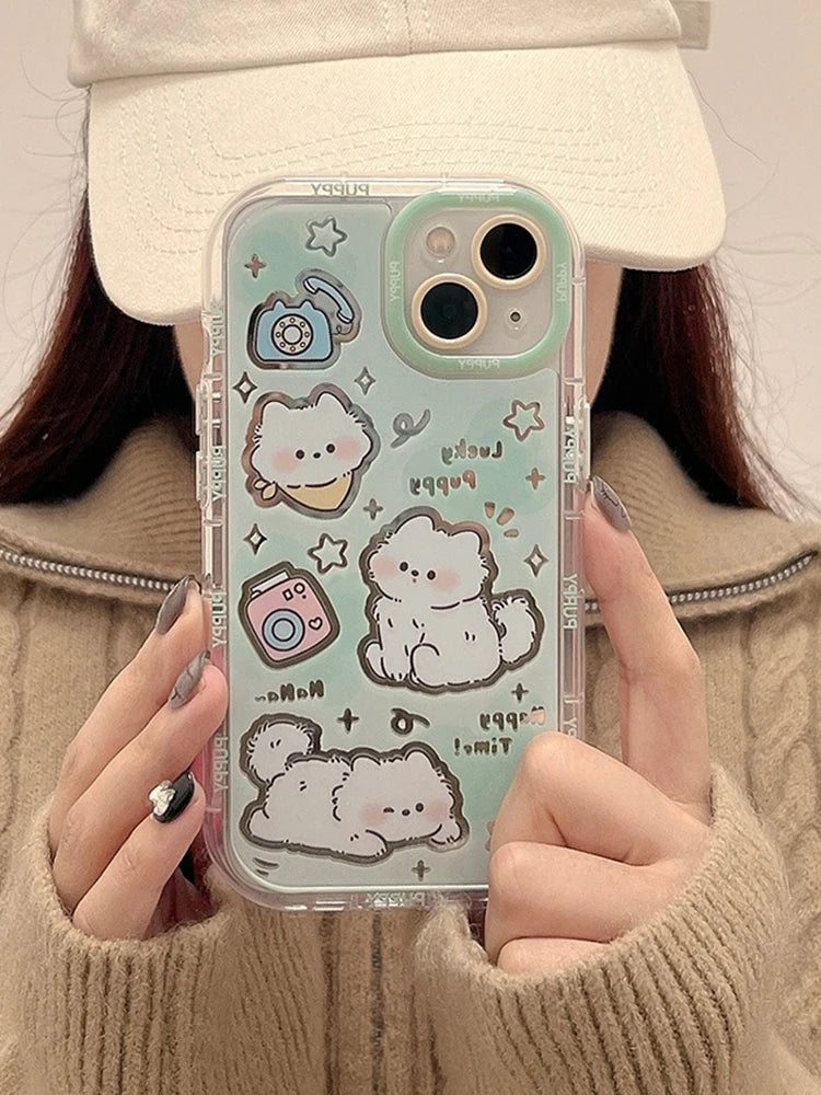 Cute Phone Cases for iPhone 11, 12, 13, 14, and 15 Pro Max - Cartoon Cat Mirror - Bumper Cover - TSP271