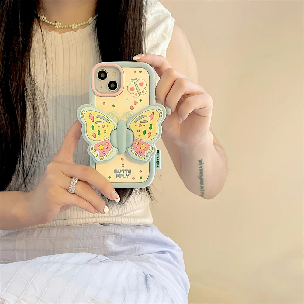 Cute Phone Cases For iPhone 15, 14, 13, 12, and 11 Pro Max - Big Butterfly Holder - Soft Cover - TSP258