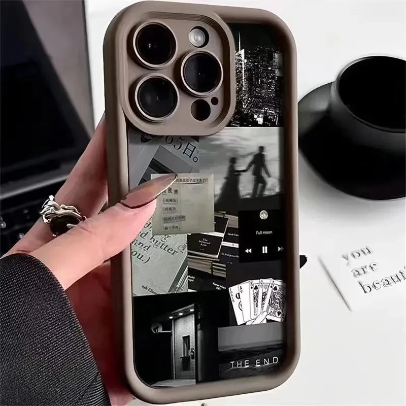 TSP121 Cute Phone Cases For iPhone 16 15 14 13 12 11 Pro Max XS XR X 8 7 Plus SE2 14Pro 15Pro - Daily Life Silhouette Pattern