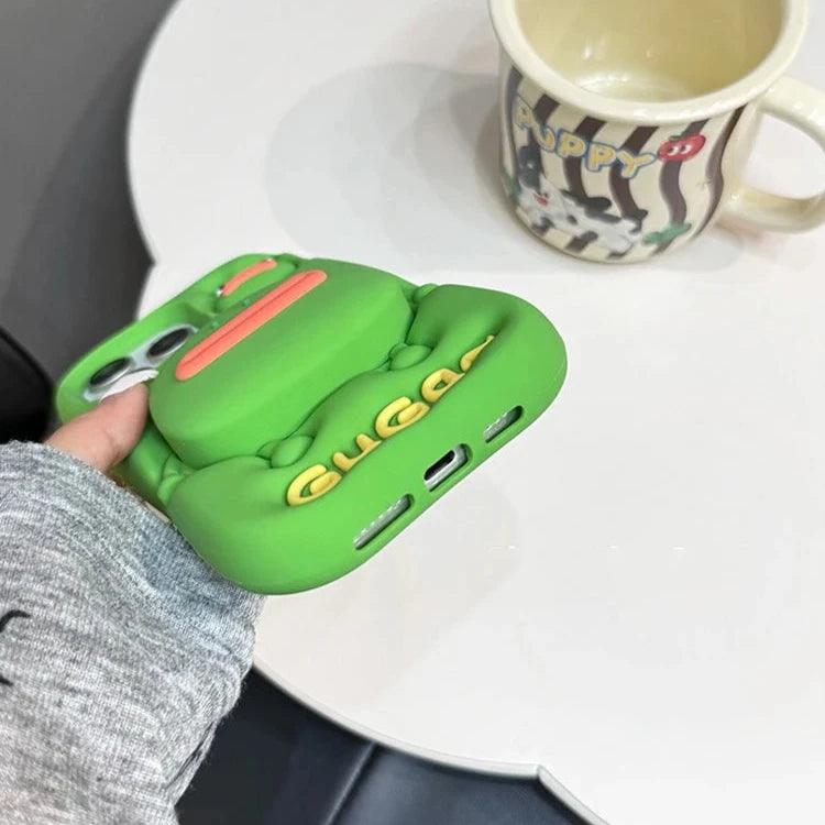 Cute Phone Cases For iPhone 11, 12, 13, 14, and 15 Pro Max - Funny 3D Big Mouth Frog - Hidden Holder - TSP273