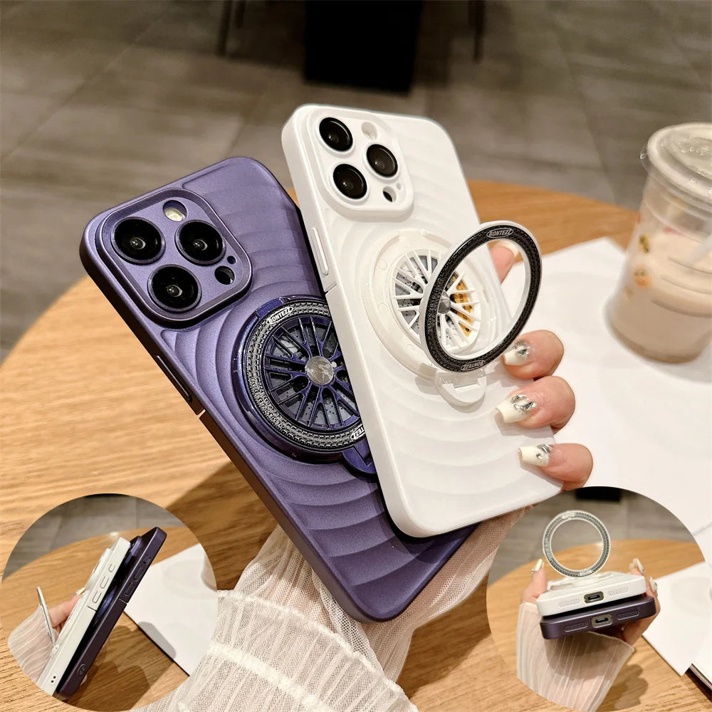 Cute Phone Cases For  iPhone 13, 14, 15, and 15 Pro Max models - Wave Ripple Gyroscopic Bracket Cover - TSP525