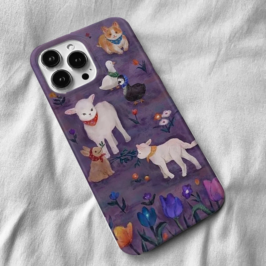 Cute Phone Cases For iPhone 16, 15 PRO MAX, 14 PRO, 13 PRO MAX, 15, 15 PLUS - Cartoon Lamb Pattern - Acrylic Hard Cover - IC2001 - Touchy Style