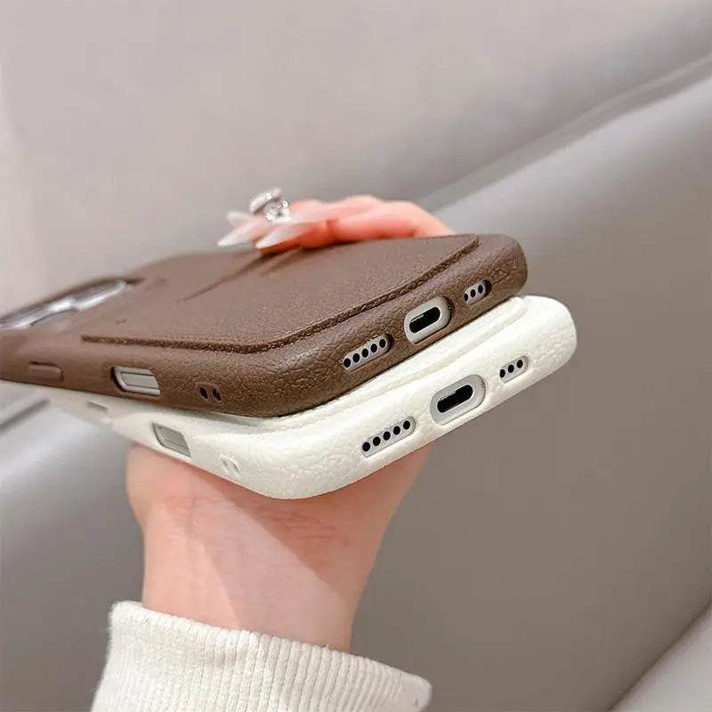 Cute Phone Cases For iPhone 16, 15, 13, 14 Pro Max - Card Slot Wallet - Soft Matte Leather Cover Shell - PC9010 - Touchy Style