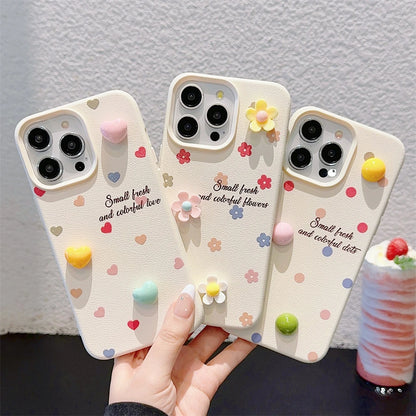 Cute Phone Cases for iPhone 15, 14, 13, 12, and 11 Pro Max - 3D Hearts &amp; Flowers - Leather Cover - TSP334