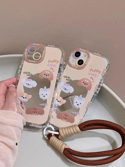 Cute Phone Cases For iPhone 11, 12, 13, 14, and 15 Pro Max - Cartoon Puppy Dog - Makeup Mirror Cover - TSP275