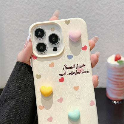 Cute Phone Cases for iPhone 15, 14, 13, 12, and 11 Pro Max - 3D Hearts &amp; Flowers - Leather Cover - TSP334