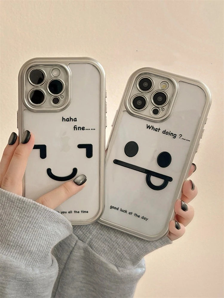 Cute Phone Cases: Funny Black Smile Pattern Clear Back Cover for iPhone 11-15 Pro Max - TSP304