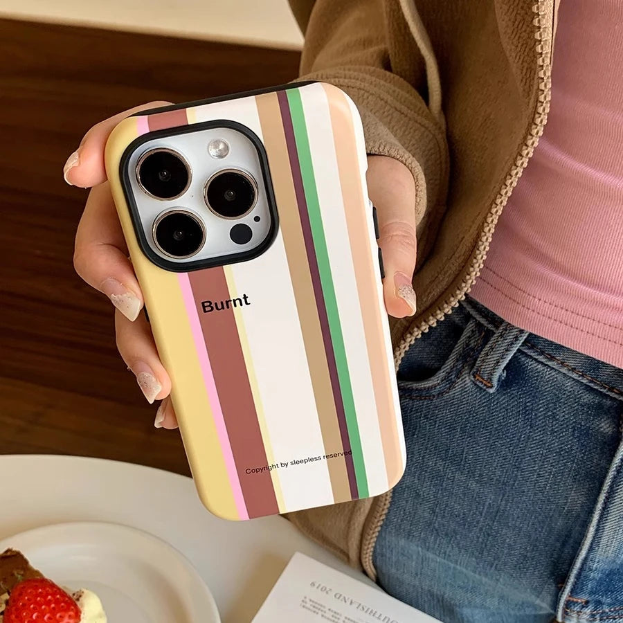 Cute Phone Cases For iPhone 15PRO MAX 14 13 12 11 PRO Plus - Maillard Stripes Colored Stripes Pattern - Acrylic TPU Cover - Touchy Style