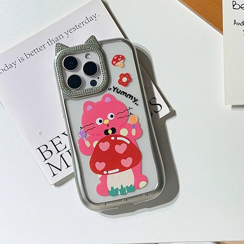 Cute Phone Cases - Funny Cat &amp; Puppy Bling Diamond Ears for iPhone 15-11 Pro Max - TSP298