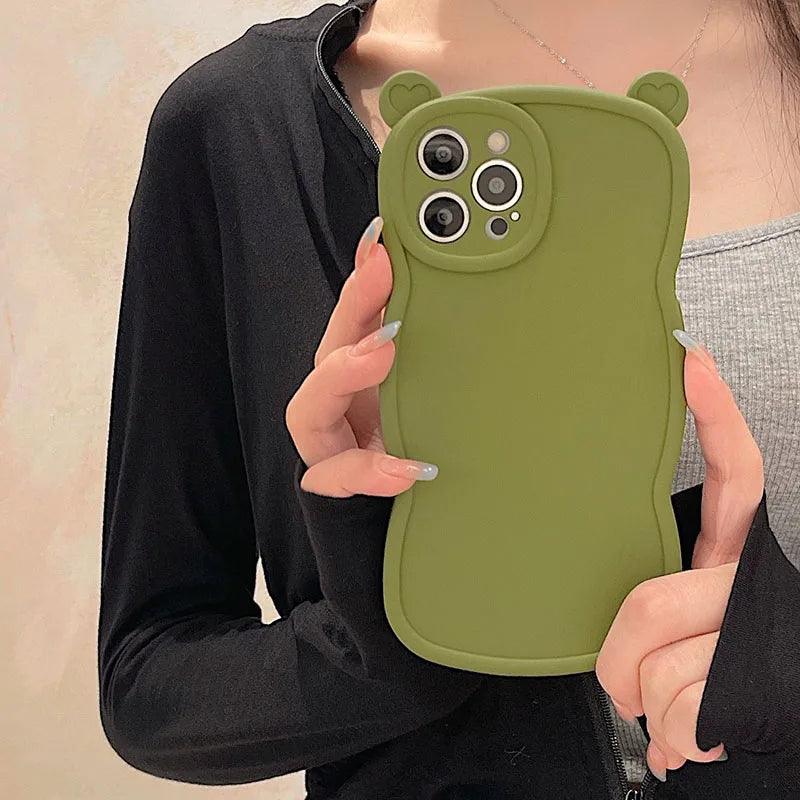 Cute Phone Cases For iPhone 11, 12, 13, 14 Pro Max, XS, XR, X, and 14 Plus - Cartoon Bear Ears - Curly Wavy Frame - TSP249