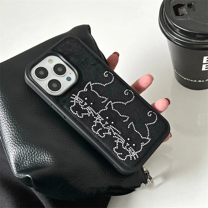 Cute Phone Cases for iPhone 15, 14, 12, 13, and Pro Max - Glitter Cat, Black Bumper Cover - TSP457