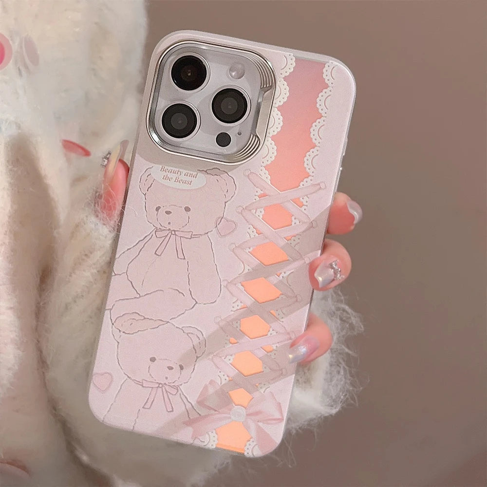 Cute Phone Cases For iPhone 15, 14, 13, 12 Pro Max, 14, 15 Plus, 11 - Cartoon Bear Bowknot Ribbon Pendant - PC5220