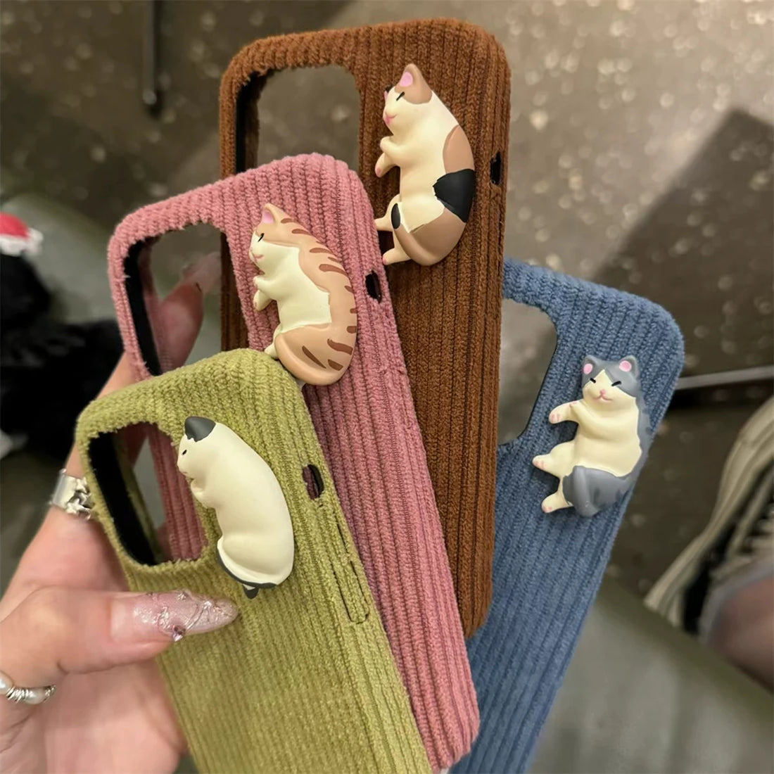 Cute Phone Cases For iPhone 16, 15, 14, 13 Pro Max - 3D Cartoon Cat Plush - TSP325