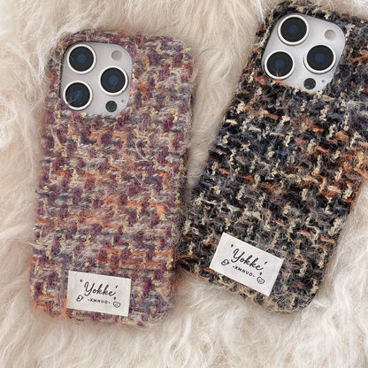 Cute Phone Cases For iPhone 16, 15, 14, 13 Pro Max - Fashionable Woven Pattern Woolen Texture Back Cover - PC0430