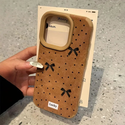 Cute Phone Cases For iPhone 16 15 14 Pro Max XS X XR 11 12 13 15 16 Plus - Simple Hearts Dots Bow Pattern - Leather Cover