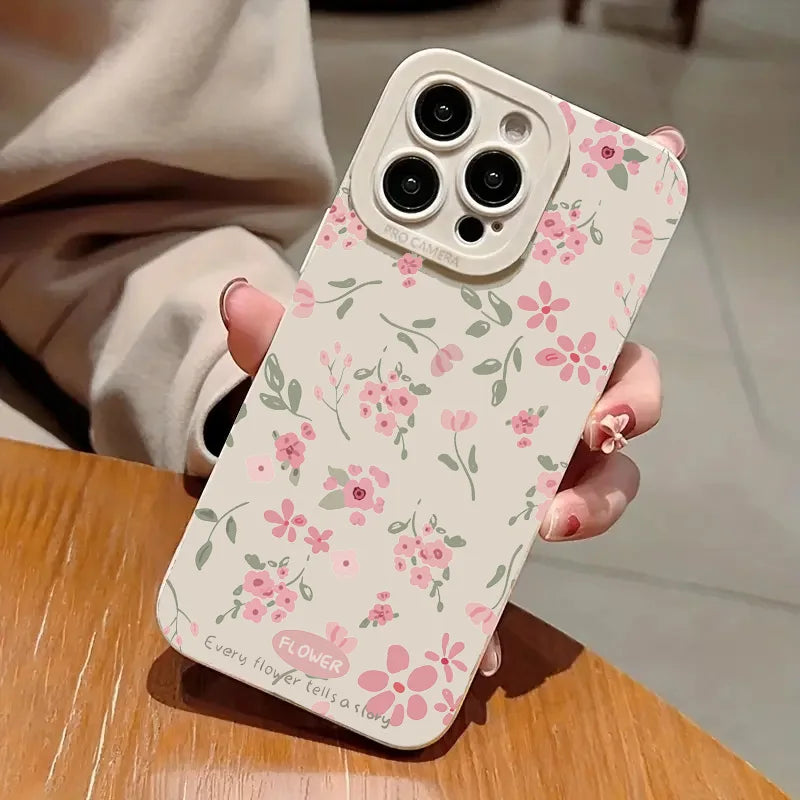 Cute Phone Cases - Flower Branch Pattern For iPhone 16 15 14 13 12 11 Pro Max XS XR 7 8 Plus - Matte Soft Silicone Bumper Cover