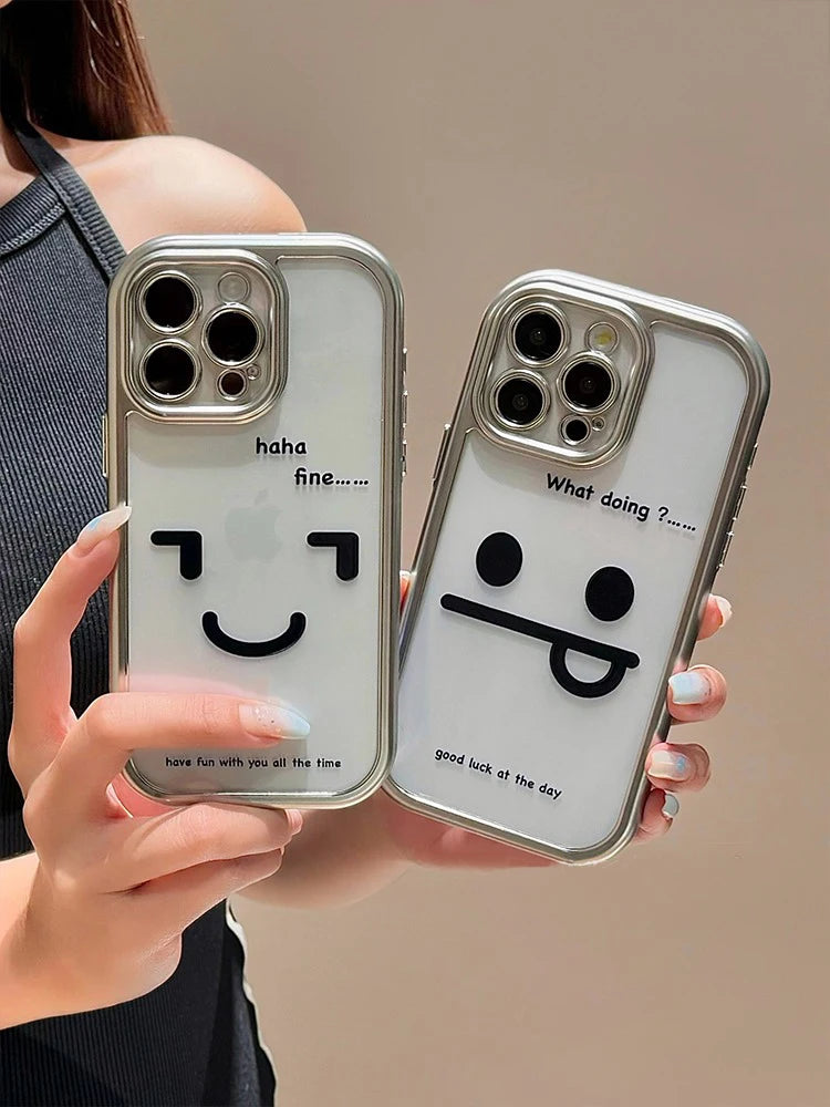 Cute Phone Cases: Funny Black Smile Pattern Clear Back Cover for iPhone 11-15 Pro Max - TSP304