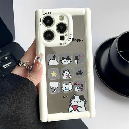 Cute Phone Cases - Cartoon Puppy Cat Holder Stand, Mirror Case for iPhone 15, 14, 13, 12, 11 Pro Max - TSP296