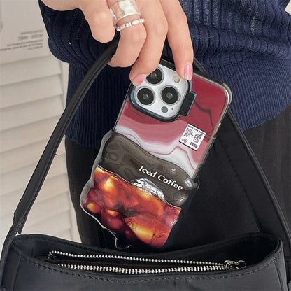 Cute Phone Cases for iPhone 15, 14, 13, 12 Pro Max - 3D Melting Double Layer 2-in-1 Iced Coffee - TSP335