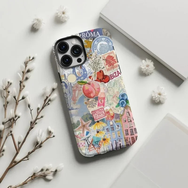 Cute Phone Cases For iPhone 16ProMax, 15, 14, 13, 12, 11 Pro, 11 Plus - Italian Summer Collage - Acrylic TPU Cover - IC6190