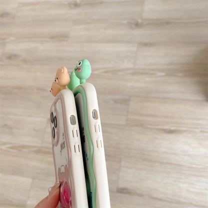 TSP88 Cute Phone Cases For iPhone 11, 12, 13, 14, 15 Pro Max - 3D Swimming Bear Frog Pattern - Wavy Cover