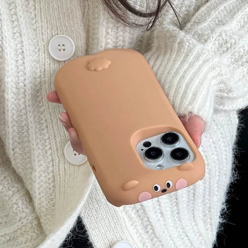 Cute Phone Cases For iPhone 16 Pro Max, 15, 13, 14 - 3D Milk Tea Bear - Soft Silicone Cover Shell - PC1010 - Touchy Style