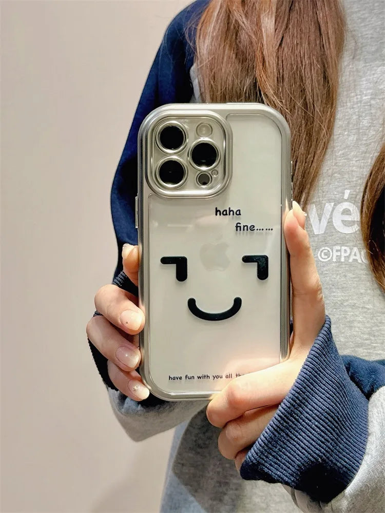 Cute Phone Cases: Funny Black Smile Pattern Clear Back Cover for iPhone 11-15 Pro Max - TSP304