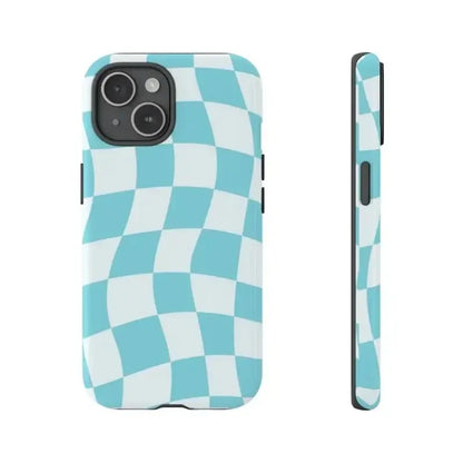 Cute Phone Cases For iPhone 16ProMax 15 14 13 12 11 PRO Plus - Blue Retro Wavy Checkered Pattern - Acrylic TPU Cover