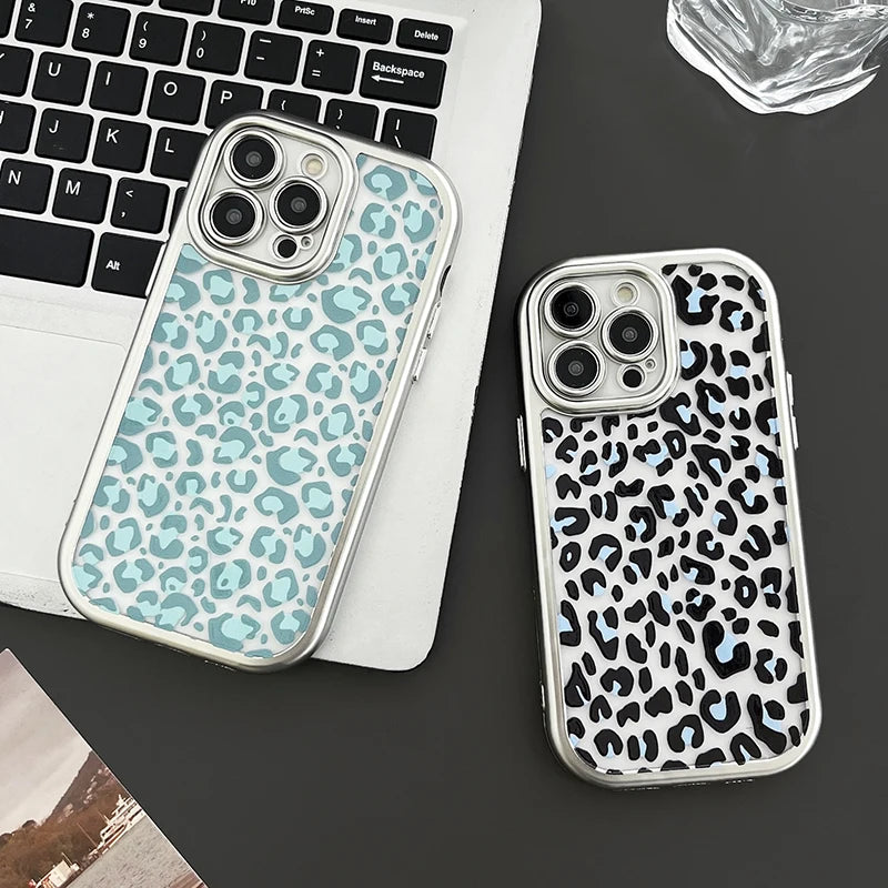 Cute Phone Cases: Black Blue Leopard Print for iPhone 15 Pro Max - TSP309