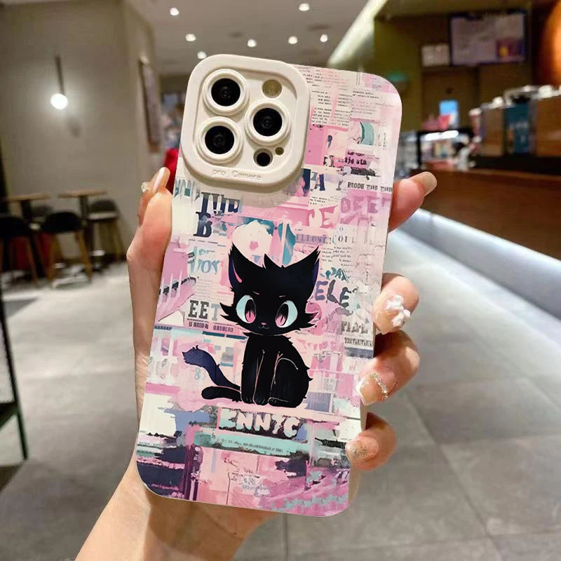 Cute Phone Cases For iPhone 16 15 13 14 Pro Max 12 11 XS XR 7 8 Plus SE 2020 - Cool Cat Silicone - Candy Soft Bumper Cover - Touchy Style