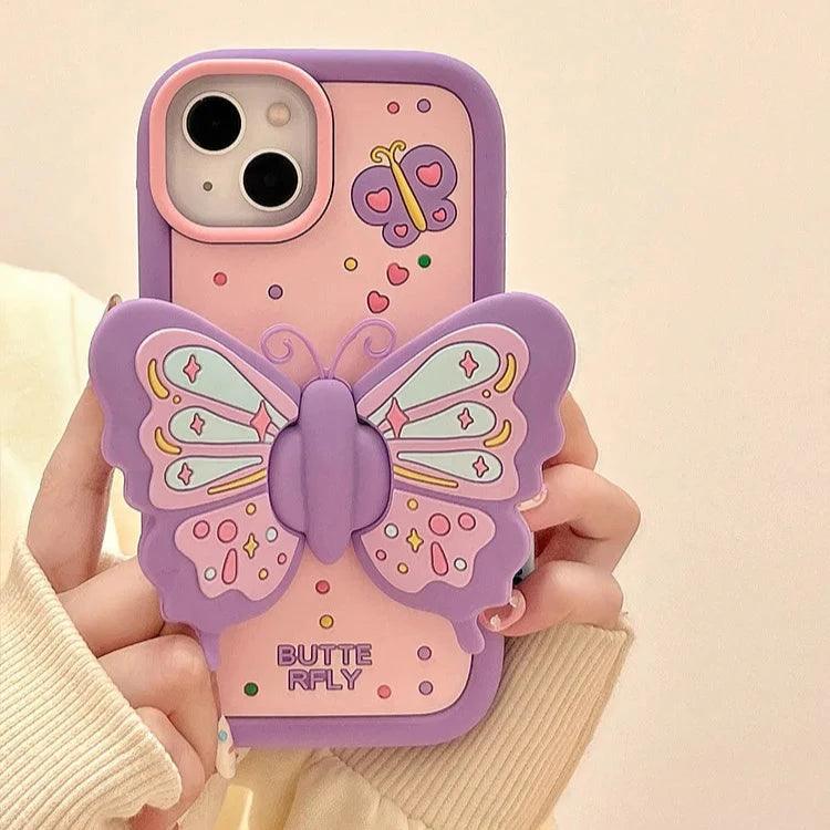 Cute Phone Cases For iPhone 15, 14, 13, 12, and 11 Pro Max - Big Butterfly Holder - Soft Cover - TSP258