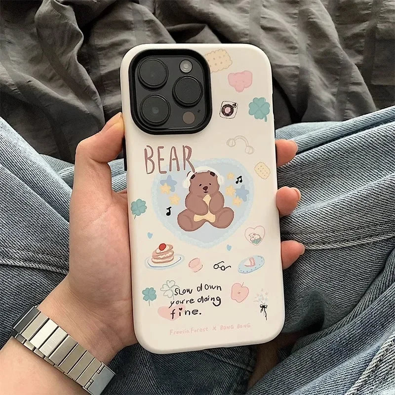 Cute Phone Cases For IPHONE 16, 15PRO MAX, 14, 13, 12 PRO, 11 Plus, 15pro - Little Bear Pattern - Acrylic TPU Cover - IC6010