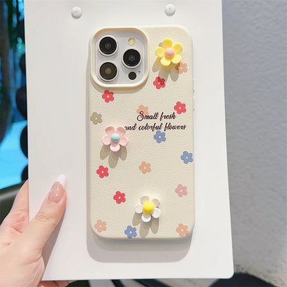 Cute Phone Cases for iPhone 15, 14, 13, 12, and 11 Pro Max - 3D Hearts &amp; Flowers - Leather Cover - TSP334