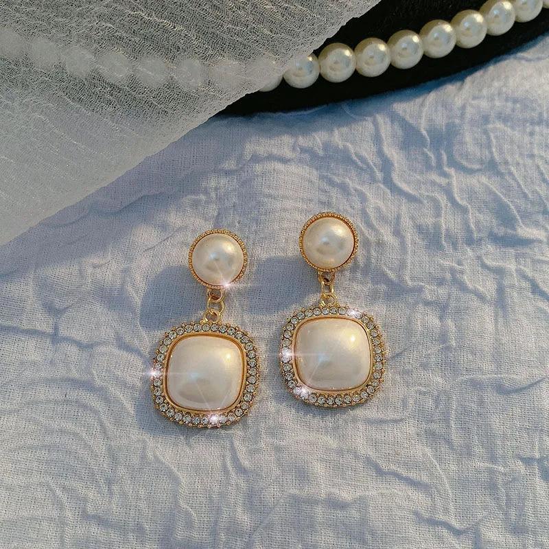 Charming Korean Earrings with White Pearls for Women - Charm Jewelry R1240