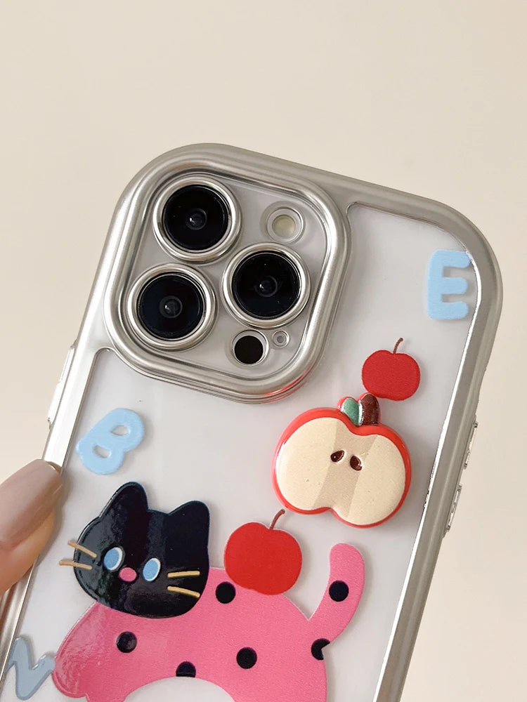 Cute Phone Cases: Cartoon Cat Silver Bumper for iPhone 11-15 Pro Max - TSP307