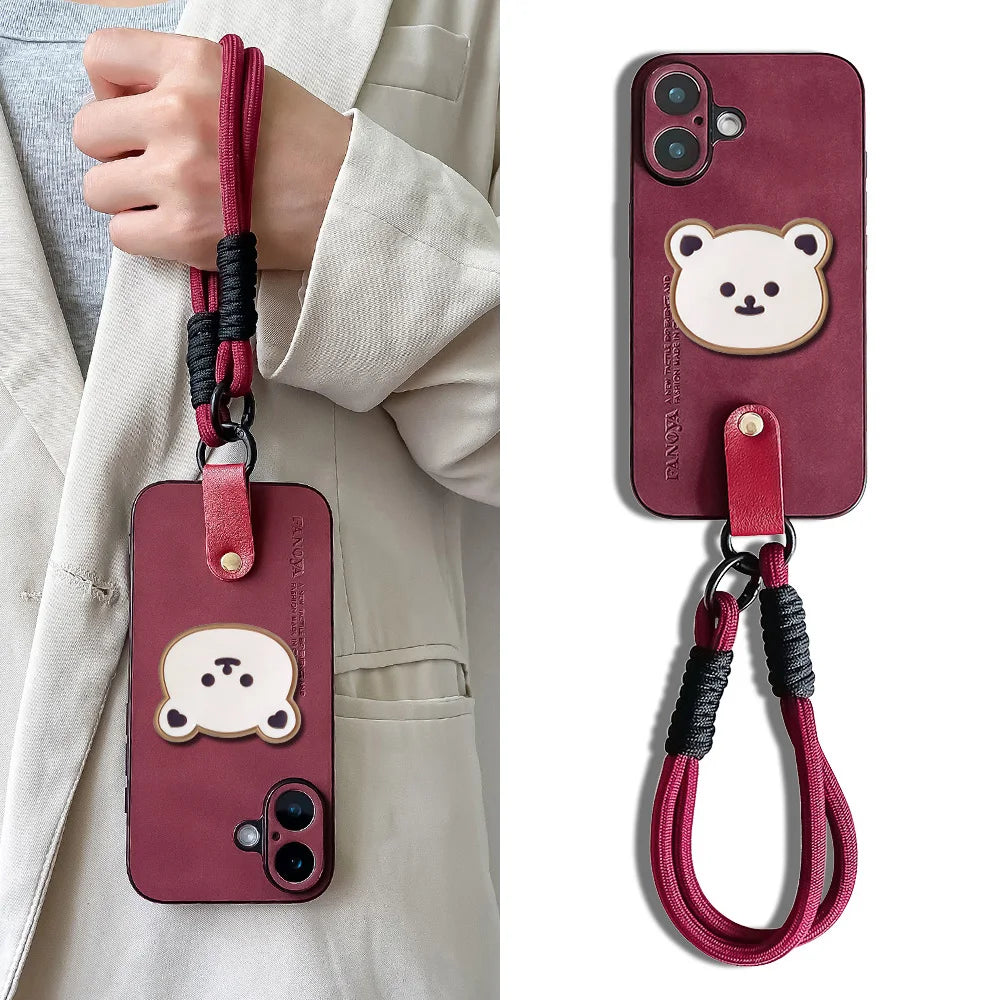 Cute Phone Cases For iPhone 16, 15, 14, 13, 12, 11, Pro Max, Plus, XS Max, and XR  with Wrist Chain - 3D Bear Pattern - TSP479