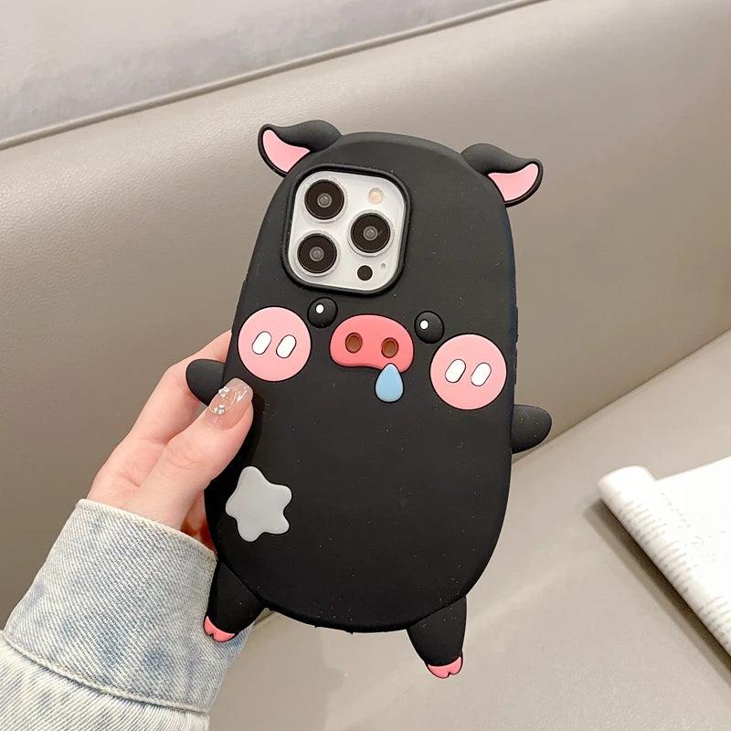 Cute Phone Cases For iPhone 14, 12, 11, 13, 15 Pro Max - Cartoon Funny Snot Pig - Soft Cover - TSP252