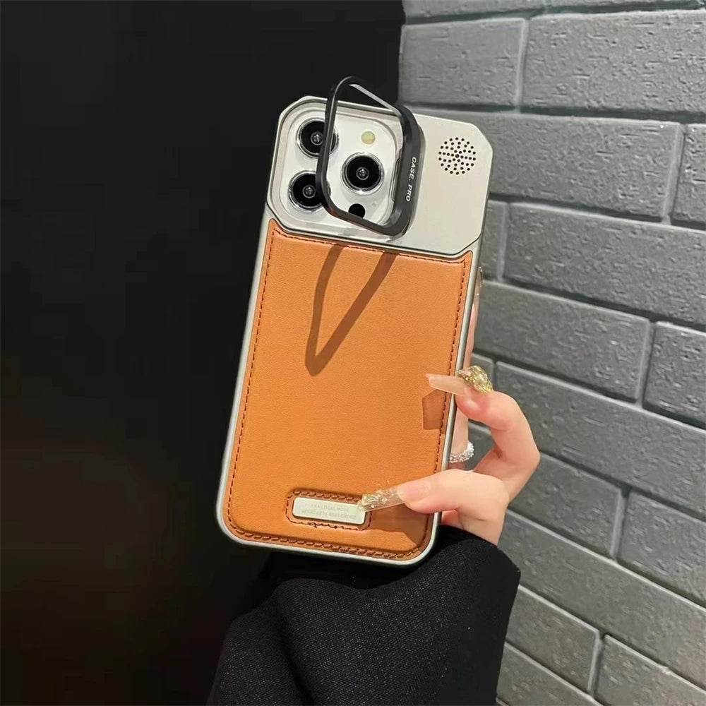 Cute Phone Cases For iPhone 16 Pro Max, 15, 14, 13, 12 Pro - Leather Cover with Alloy Lens Holder - PC1520 - Touchy Style