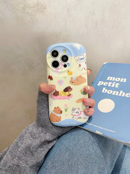 Cute Phone Cases: Cartoon Dog &amp; Cat Oval Silicone Case for iPhone 15 Pro Max, 14, 13, 11, 12 - TSP289