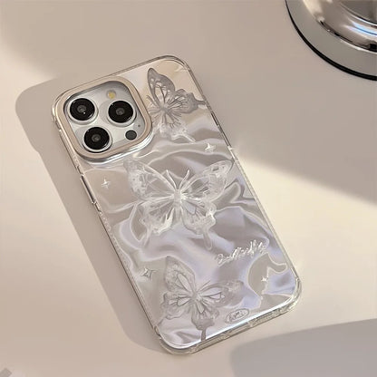 Cute Phone Cases For iPhone 15, 14, 13, 12 Pro Max, 14 Plus - Plating Water Ripple Butterfly Bumper Cover - PC2120