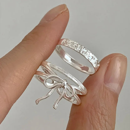 Finger Ring Charm Jewelry - Silver Color Bowknot - Double Layer Hollowing Out - R1420