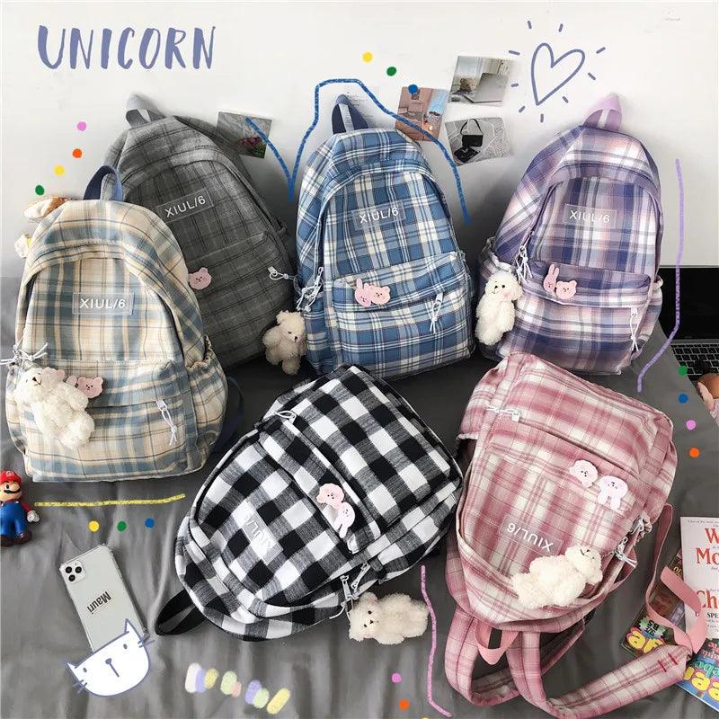 TSB30 Cool Backpacks - Fashion Plaid Nylon Travel Bag for Girls - Touchy Style