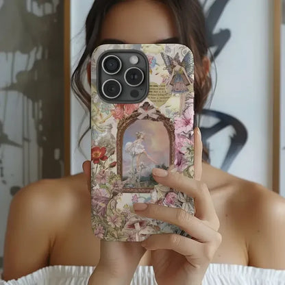 Cute Phone Cases For iPhone 16, 15PRO MAX, 14, 13, 12, 11 PRO, 11 Plus - Vintage Fairy Garden Collage - Acrylic TPU Cover - PC8401