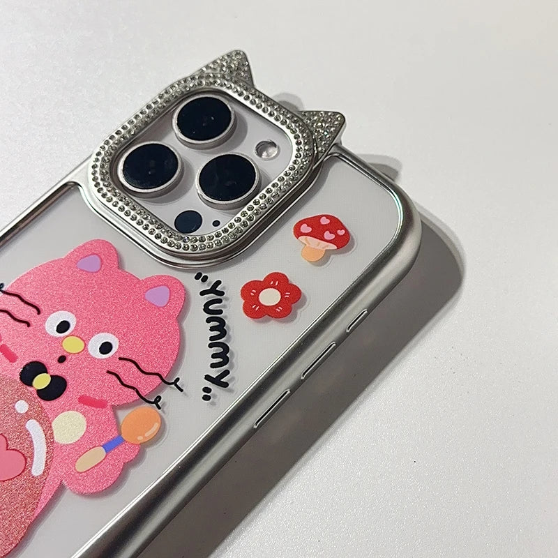 Cute Phone Cases - Funny Cat &amp; Puppy Bling Diamond Ears for iPhone 15-11 Pro Max - TSP298