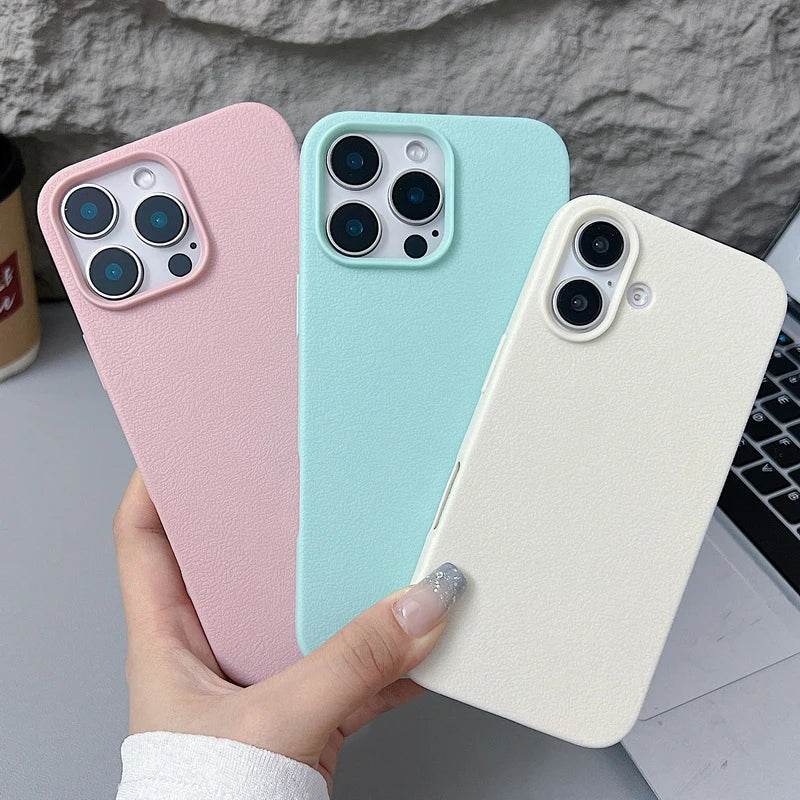 Cute Phone Cases For iPhone 16, 15, 14 Pro Max, 13, 12 Pro Max, 11 - Solid Matte Leather Soft Back Cover - PC9120 - Touchy Style