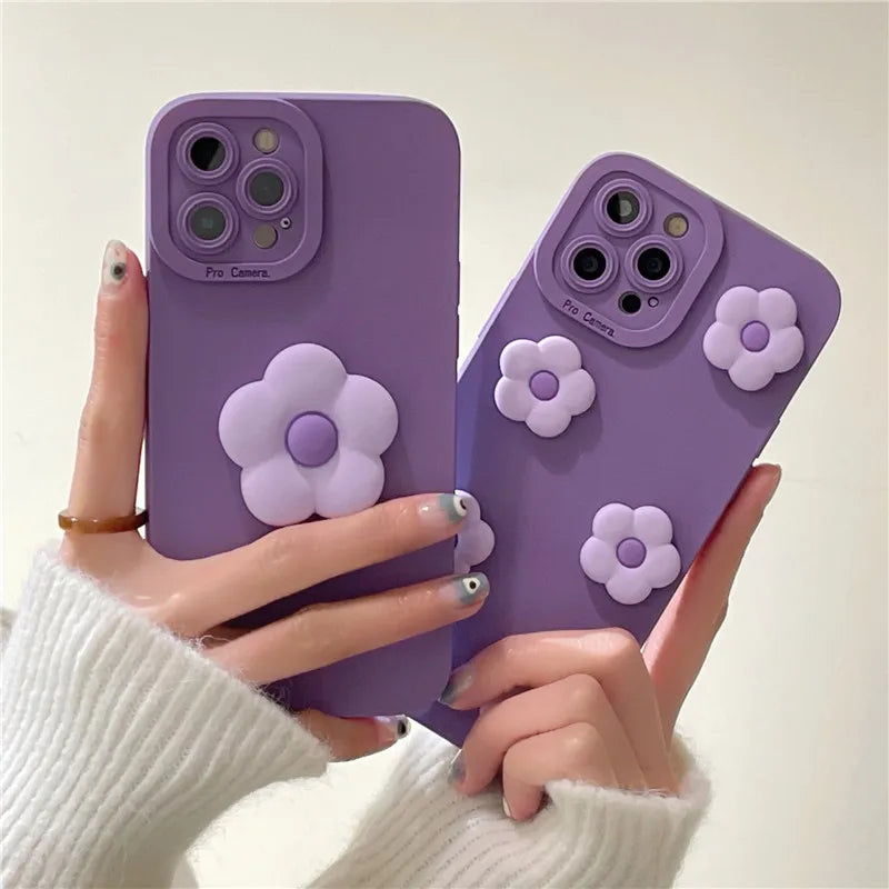 Cute Phone Cases For iPhone 14, 11 Pro Max, 12 Mini, 13, and many more -  3D Cartoon Flower, Soft Cover - TSP429