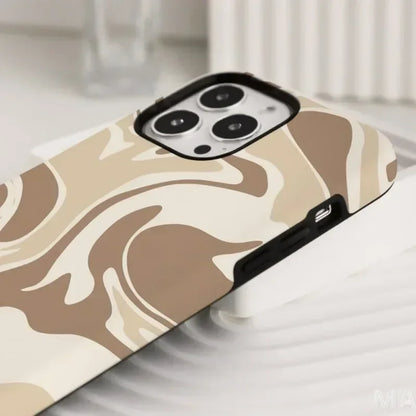 Cute Phone Cases For iPhone 16ProMax 15 14 13 12 11 PRO Plus - Brown Line Art Pattern - Acrylic TPU Cover